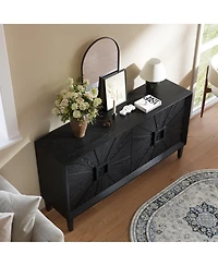 Boyel Living 60" Rustic Farmhouse Wood Credenza with Symmetrical Sunburst Doors