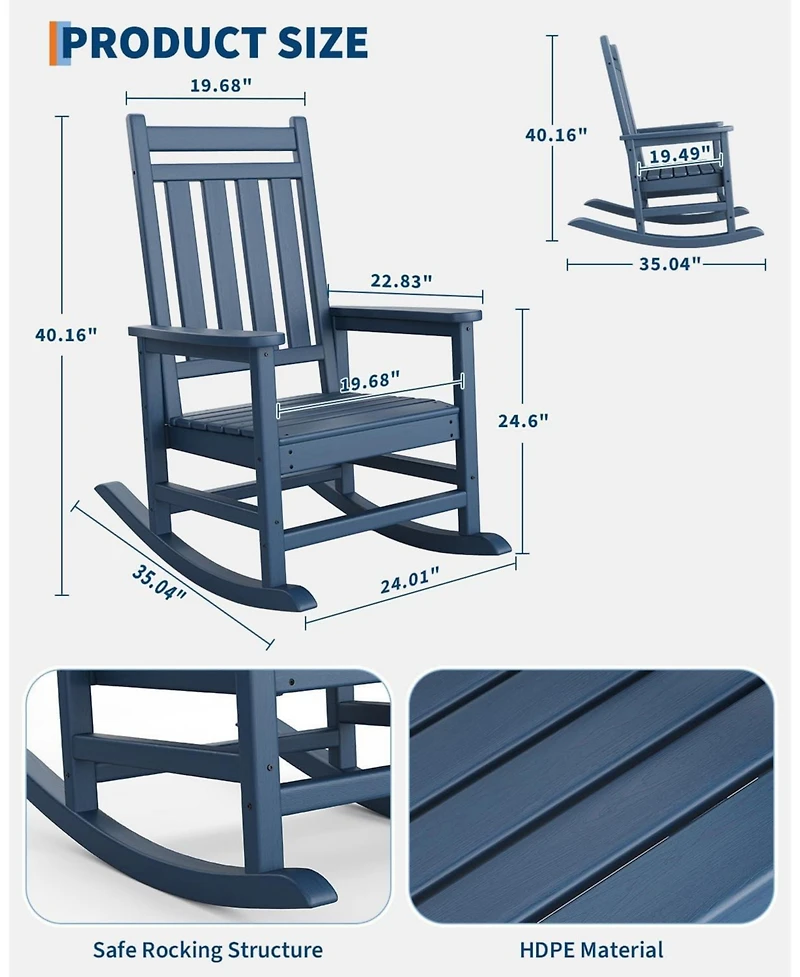 gaomon Hdpe Weather-Resistant Rocking Adirondack Chair - 380LBS Heavy Duty, No Complex Assembly, Wood-Grain Patio/Lawn