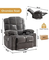 Clihome Oversized Massage Swivel Recliner Chair with Lumbar Heating for Living Room Rocker Recliner with Cup Holders and Usb Charge