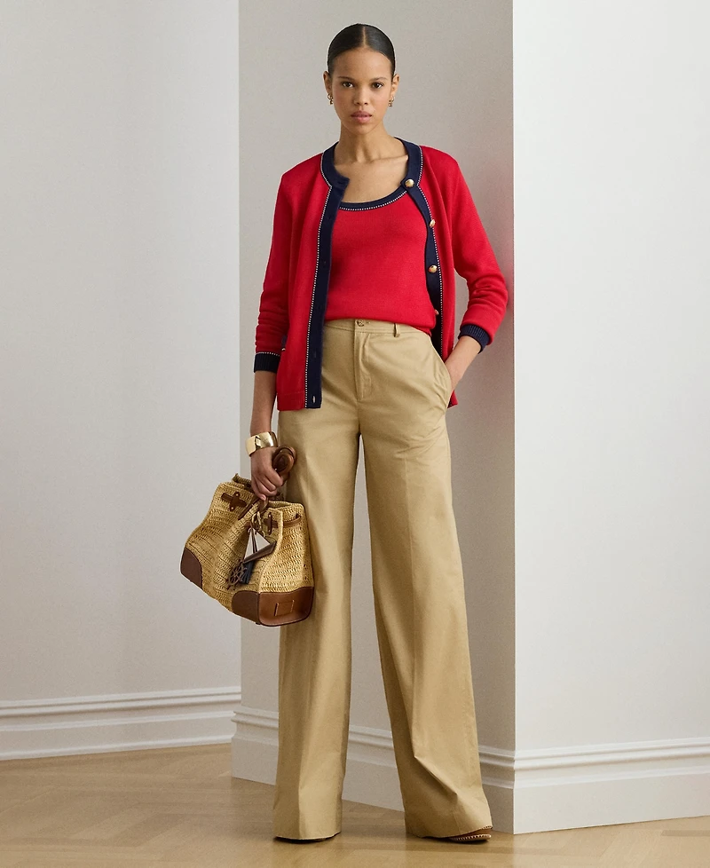 Lauren Ralph Women's Two-Tone Crewneck Cardigan