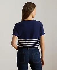 Lauren Ralph Women's Striped Embroidered Logo Crewneck T-Shirt