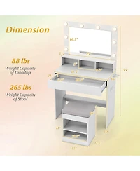 Volenca 31.5" Vanity Desk with Lighted Mirror, 3 Lighting Modes, and Storage Shelves