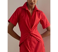 Lauren Ralph Women's Twist-Front Collared Shirt Dress