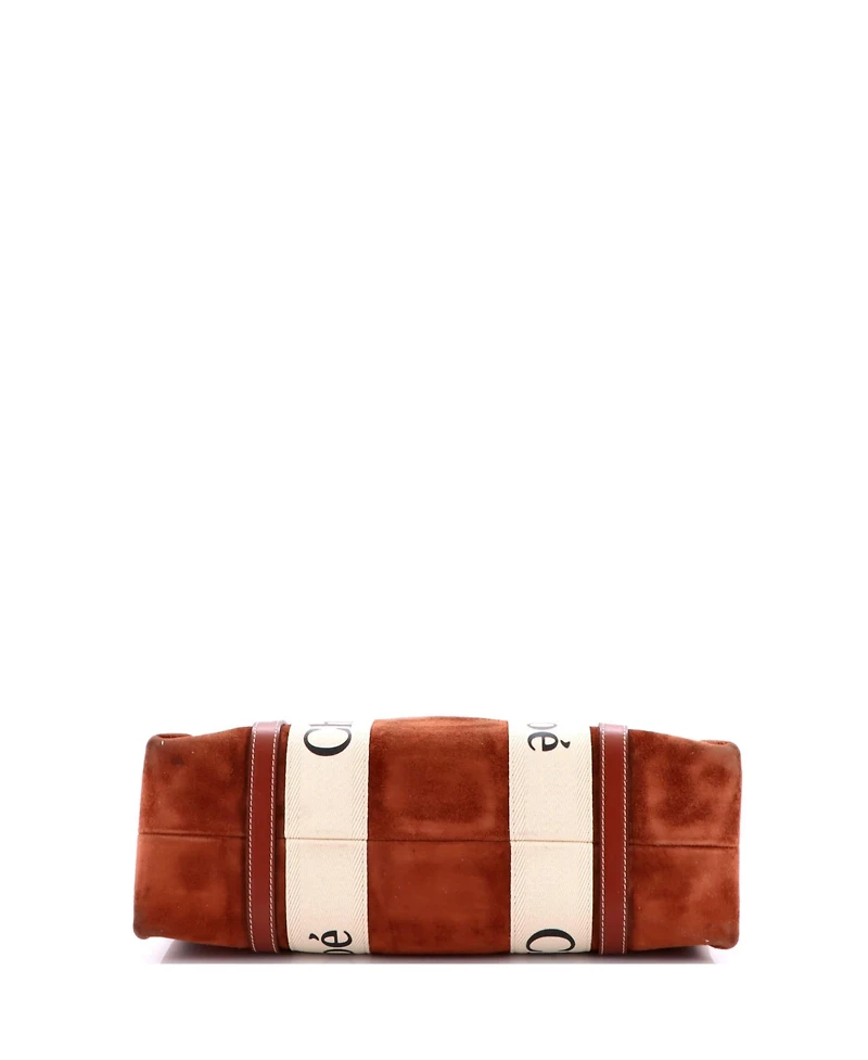 Pre-Owned Chloe Medium Woody Tote Suede with Canvas