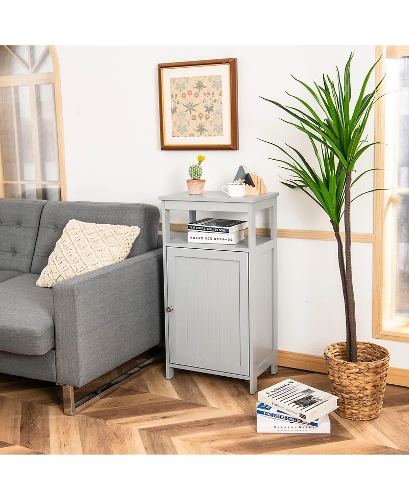 Volenca Wood Bathroom Floor Storage Cabinet with Multi-Function Organizer Rack