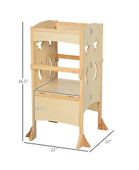 Flynama Wooden Kitchen Step Stool for Kids, Foldable Toddler Tower, Helper Stool for Kitchen Counter with Support Handles Safety Rail