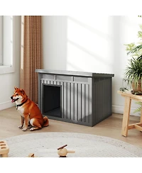 Decksplore 259 inclined top air pole kennel gray and black Spacious All Season Dog Cage with Elevated Base Weatherproof Construction
