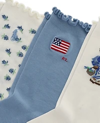 Polo Ralph Lauren Girls' 4-11 Blueberry Bear Socks, 3-Pack