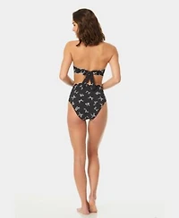 Cece Womens Scallop Contrast Over The Shoulder Bandeau Bikini Top High Wast Brief Bottom