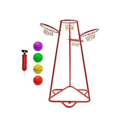 Bruce & Shark 4-Hoop Kids Basketball Set, Multi-Height Fixed Hoops for Family & Group Play