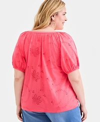 Style & Co Plus Short-Sleeve Eyelet Top, Macy's Exclusive