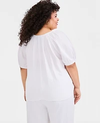 Style & Co Plus Solid Scoop-Neck Cotton Gauze Top, Macy's Exclusive