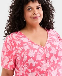 Style & Co Plus Printed Flutter-Sleeve Cotton Dress, Macy's Exclusive