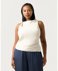 Estelle Plus Tahni Cowl Neck Satin Tank Top