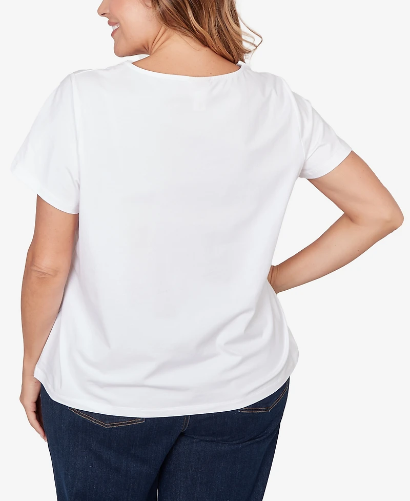 Hearts Of Palm Plus Solid Short Sleeve Beaded Neck Top