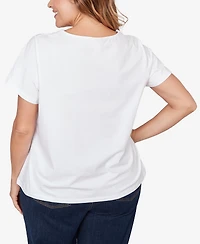 Hearts Of Palm Plus Solid Short Sleeve Beaded Neck Top