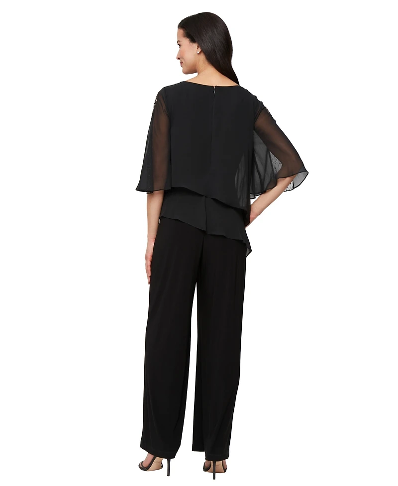 Sl Fashions Petite Double Tier Overlay Bodice Jumpsuit
