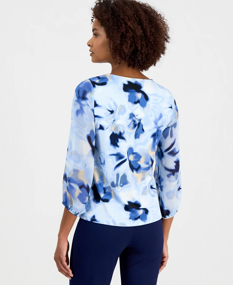 Anne Klein Women's Printed Cascade Ruffle-Front Top