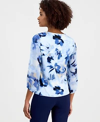 Anne Klein Women's Printed Cascade Ruffle-Front Top