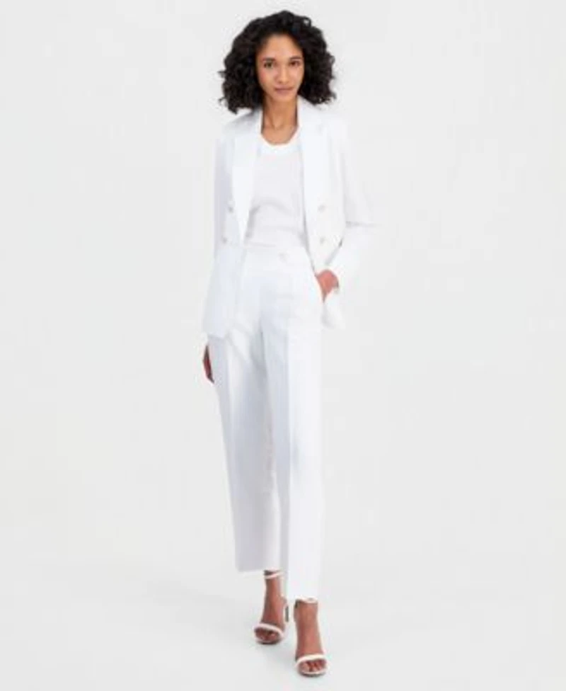 Anne Klein Womens Linen Blend Notched Collar Open Front Blazer Wide Leg Pants