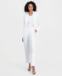 Anne Klein Womens Linen Blend Notched Collar Open Front Blazer Wide Leg Pants