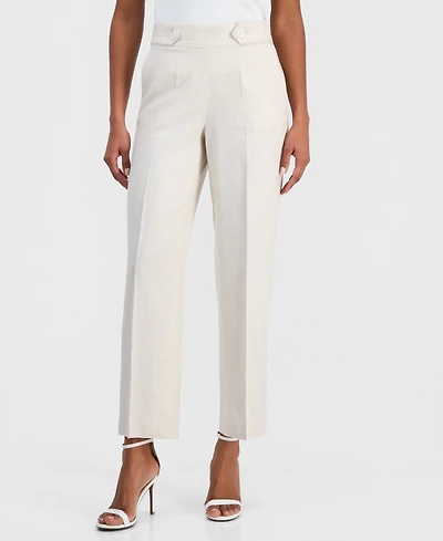 Anne Klein Women's Linen-Blend Tab-Waist Pull-On Trousers, Regular & Petite