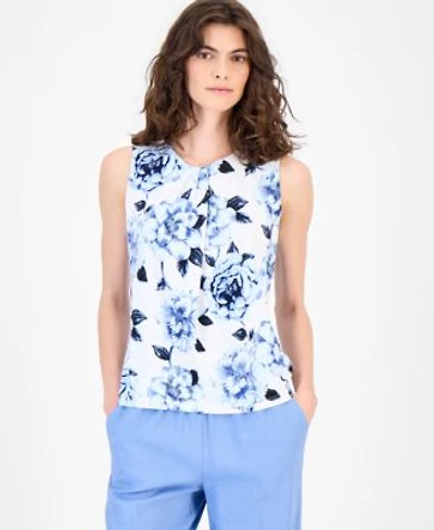 Anne Klein Womens Sleeveless Asymmetric Pleated Top