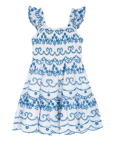 Rare Editions Girls' 4T-6X Embroidered Eyelet Smocked Dress