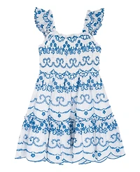 Rare Editions Girls' 4T-6X Embroidered Eyelet Smocked Dress