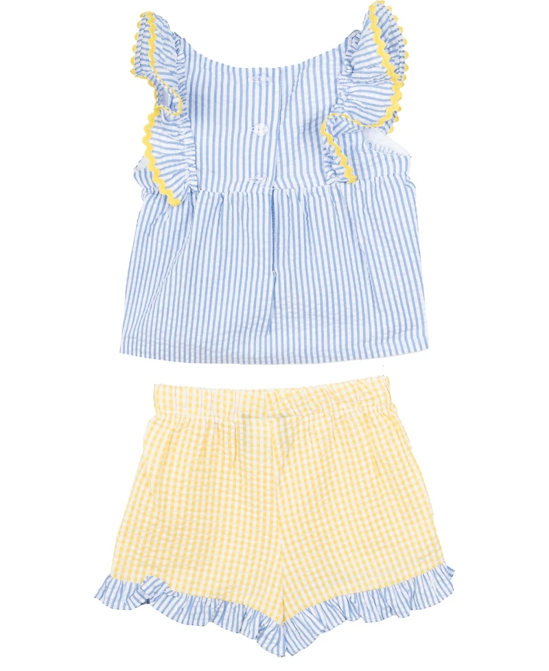Rare Editions Girls' 2T-6X Pineapple Embroidered Top and Shorts, 2-Piece Set