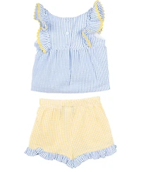 Rare Editions Girls' 2T-6X Pineapple Embroidered Top and Shorts, 2-Piece Set