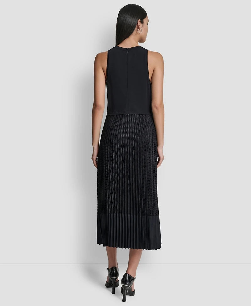 Dkny Women's Pleated Crewneck Window Pane Dress