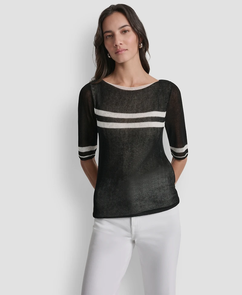 Dkny Women's Boat Neck Elbow-Sleeve Stripe Sweater