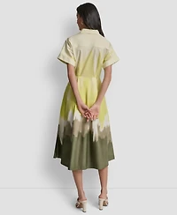 Dkny Women's Short-Sleeve Collared Printed Button-Front Dress
