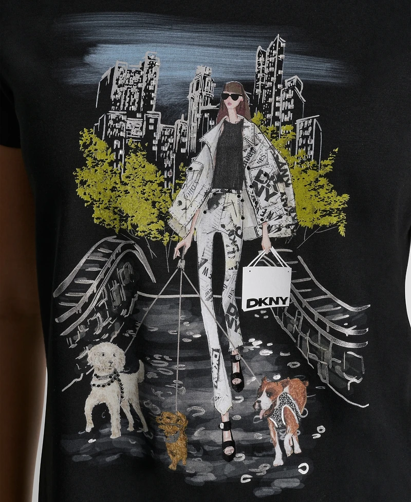 Dkny Women's Central Park Conversational Print Crewneck Short-Sleeve T-Shirt