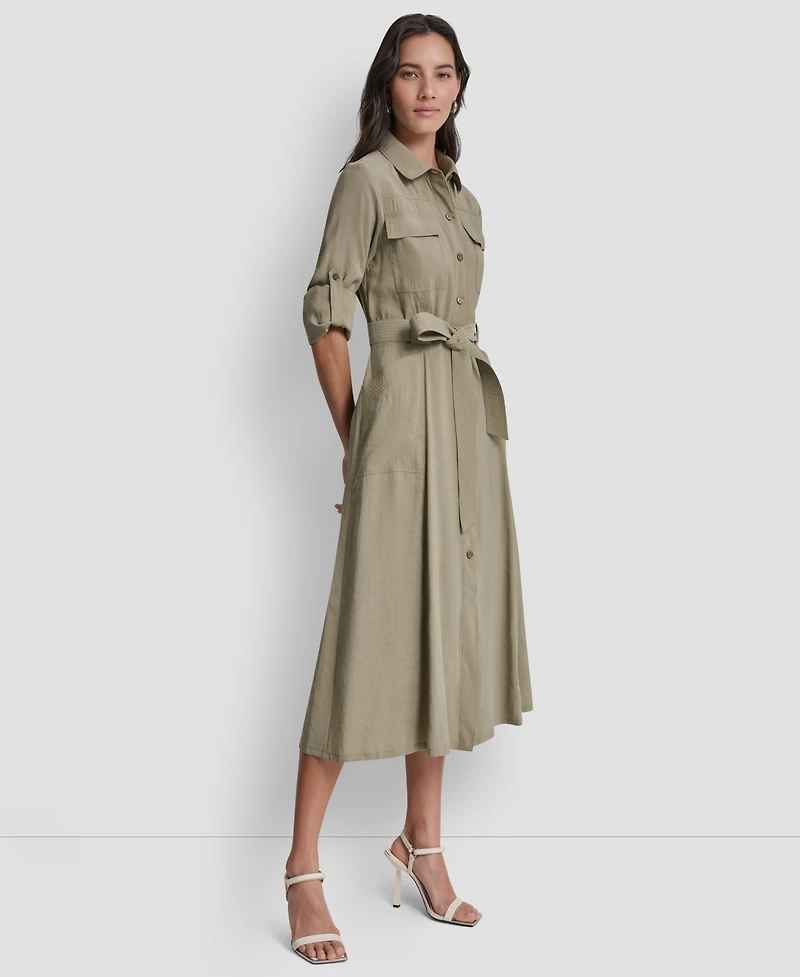 Dkny Women's Long-Sleeve Collared Roll Tab Fuji Cargo Dress