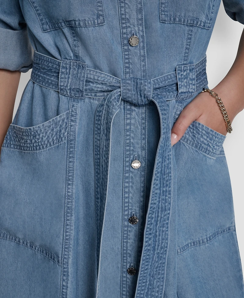 Dkny Women's Roll-Tab Sleeve Cargo Collared Dress