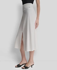 Dkny Women's Arid Pique Mini Logo Emblem Slit A-Line Skirt