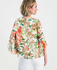 Kasper Petite Ruffle-Sleeve Pull-On Woven Top