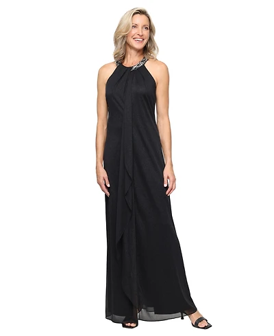 Sl Fashions Women's Glitter Mesh Halter Neck Dress