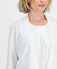 Kasper Women's Pointelle Open-Front Cardigan