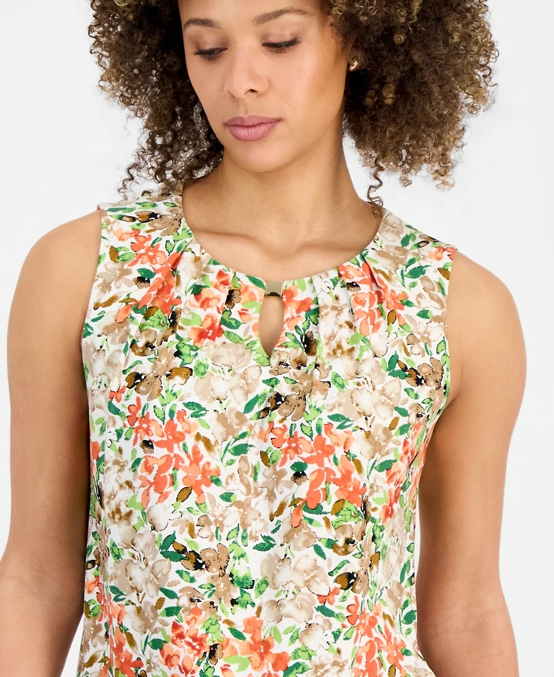 Kasper Women's Pleated Sleeveless Keyhole Top