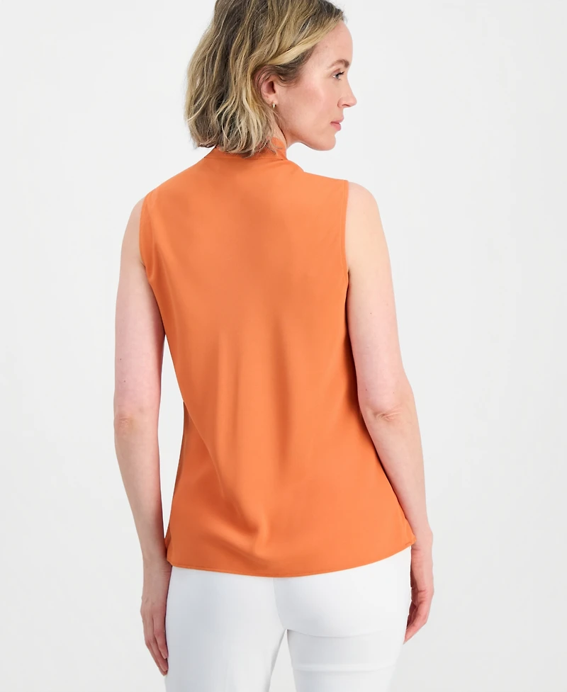 Kasper Women's Solid Sleeveless Tie-Neck Blouse