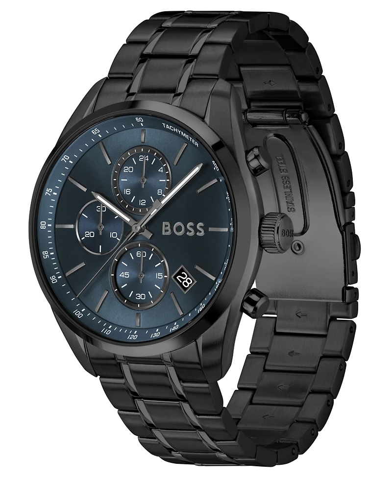 Hugo Boss Men's Grand Prix 44 Quartz Chrono Ionic Plated Black Steel Watch, 44.5mm
