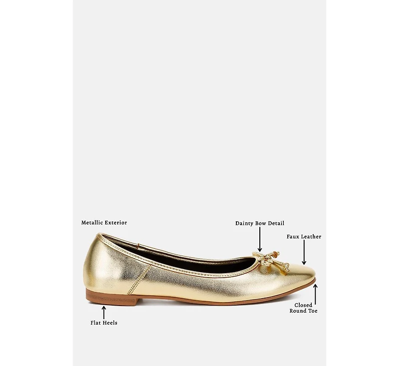 Enchanted Bow Detail Metallic Ballerinas