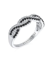 Bling Jewelry Two Tone Intertwined Twist Knot 1/2 Eternity Black & White Pave Cubic Zirconia Cz Infinity Band Ring .925 Sterling Silver