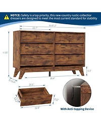 gaomon 6 Dresser for Bedroom, 47" Wide Dresser, Freestanding Horizontal Drawer with Storage, Wooden Closet Chest Storage Living Room, Hallway