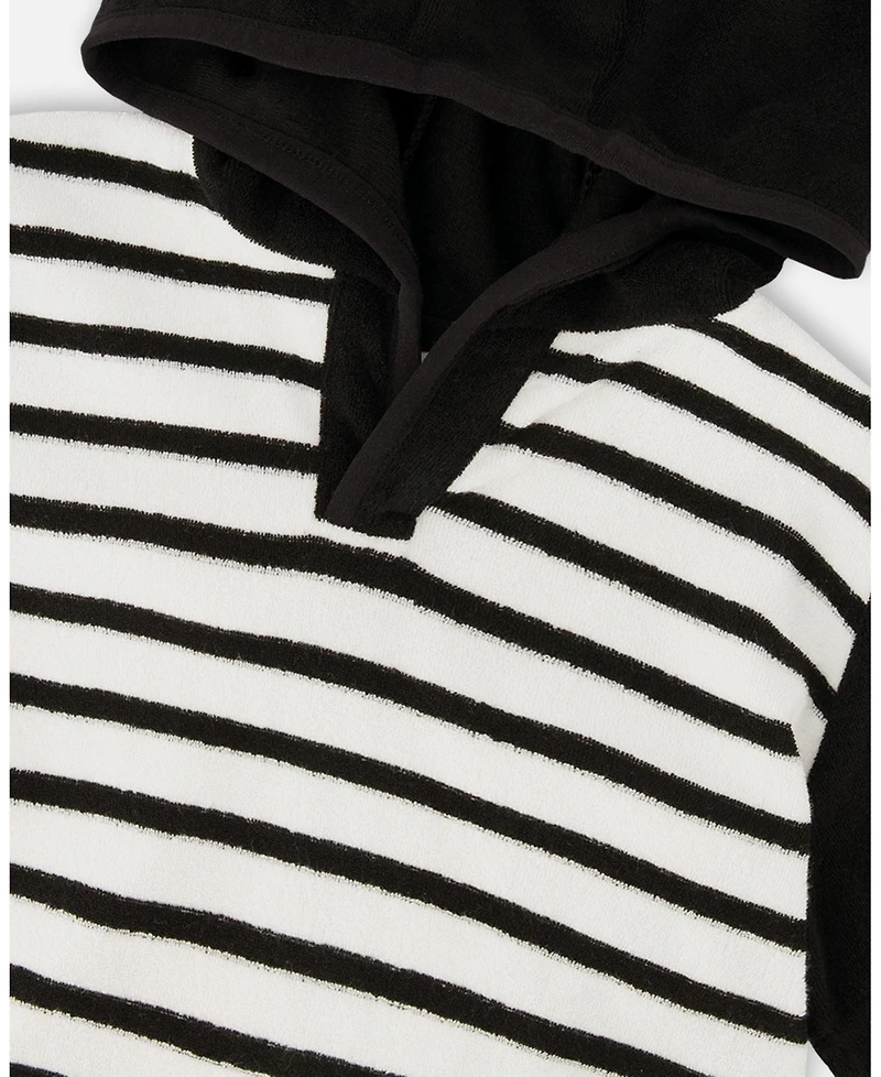 Deux par Deux Big Boys Hooded Terry T-Shirt with Shorts Set Black and White Stripes