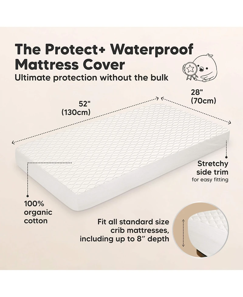 KeaBabies 1-Pack Protect+ Waterproof Crib Mattress Protector Cover, Mavy Quilted Cotton Baby Mattress Topper, Toddler Crib Sheet