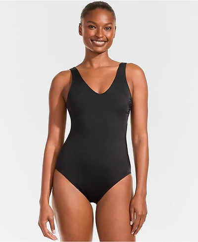 Lands' End Women's Tugless V-Neck High Leg One Piece Swimsuit
